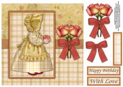 Sunbonnet Girl with Roses 8x8 Card Front with Decoupage