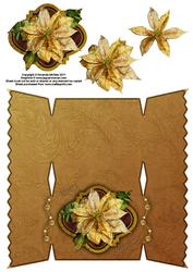 Golden Poinsettias Christmas Cracker Shaped Card