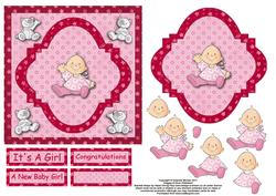 New Baby Girl and Kitties 6x6 Square Card Front with Decoup