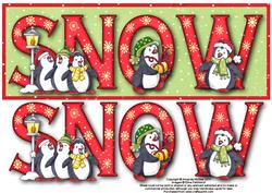Penguin Party Snow Large Dl Word Card with Decoupage