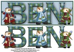 Snow Friends Ben Large Dl Name Card with Decoupage
