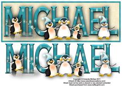 Playful Penguins Michael Large Dl Name Card