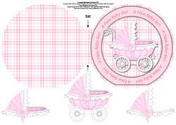 Baby Buggy "a New Baby Girl" Wordaround Card with Decoupage