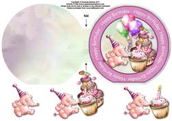 Elephant Fun "happy Birthday" Wordaround Card with Decoupage