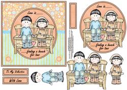 Two on a Bench 6x6 Square Card Front with Decoupage