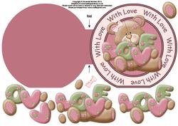 Teddy Loves You with Love Wordaround Card with Decoup