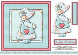 Sunbonnet Girl in Blue and Pink 8x8 Card Front with Decoupag