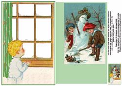 Looking Out of the Window at Children Building a Snowman Card Front