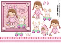 Pulling Bunny Along 6x6 Square Card Front with Decoupage