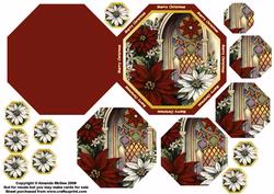 Christmas Poinsettias in Church Window Octagon Card