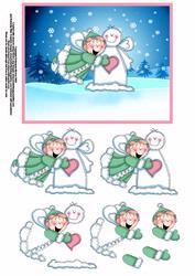 Snow Pixie Building Snowman Large Decoupage