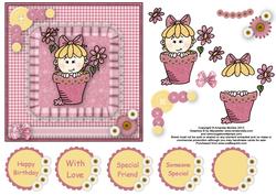 Flowerpot Girl Buttons 'n' Bows 6x6 Square Card