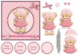 Franny Bear Buttons 'n' Bows 6x6 Square Card