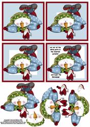 Snowman Playing with Santa Toy Inverted Pyramid with Decoupage