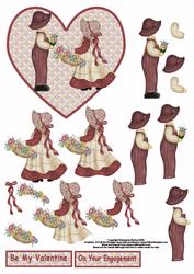 Sunbonnet Sue and Sam Valentines Decoupage Sheet