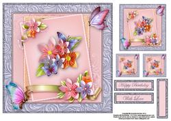 Origami Flowers and Butterflies 8x8 Topper