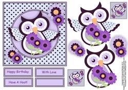 Flower Power Owl 2 6x6 Square Card with Decoupage