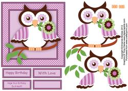 Flower Power Owl 3 6x6 Square Card with Decoupage