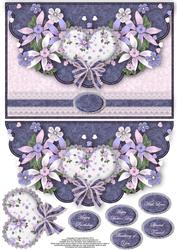 Hearts and Flowers in Lilac and Blue Envelope Card with Dec