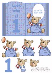 Boys 1st Birthday Open Book Photo Card Sheet