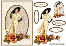 Lady and Roses A5 Card Front with Decouapge