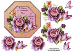 Roses and Butterfly Octagon Card Front with Decouapge