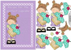 Cute Cupcake Girl Card Front and Decoupage
