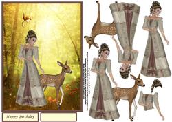 Enchanting Girl with Deer Decoupage