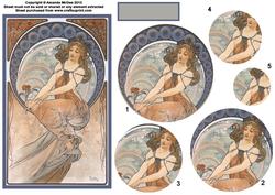 Art Nouveau Lady with Rose Circle Pyramage