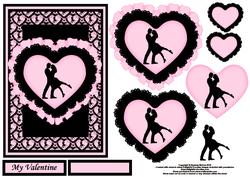 Romantic Couple Silhouette in Pink and Black Card Front