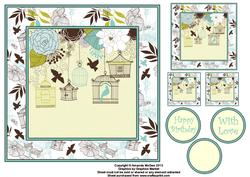 Birdcages and Flowers 8x8 Card Front