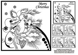 Bird in a Pine Tree 8x8 Black and White Topper