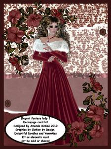 Elegant Fantasy Lady 2 6 Page Card Kit with Decoupage and Elements