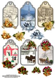 Vintage Christmas Tags Sheet with Decoupage