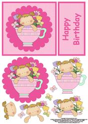Girl in Pink Teacup Decoupage to Go with Easel Card