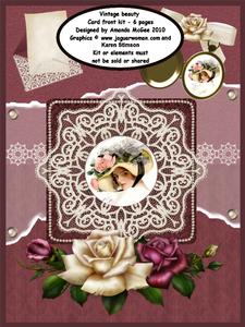 Vintage Beauty Card Front Kit with Decoupage, Papers and Insert - 6 Pages