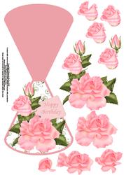 Pink Roses Wobble Card with Decoupage - Happy Birthday