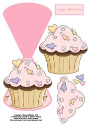 Pink Cupcake Wobble Card with Decoupage