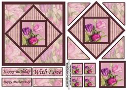 Pink and Lilac Tulips Geometric Pyramid Panel Card Front