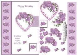 Lilac Hearts Card Front with Decoupage - Birthday