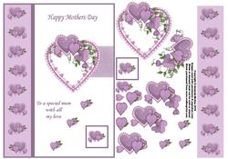 Lilac Hearts Card Front with Decoupage - Mothers Day