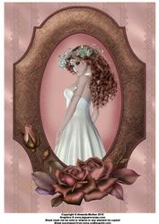 Lady in Damask and Rose Frame A4 Card Sheet