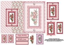 Pink Flowers and Lace Fold Back Card