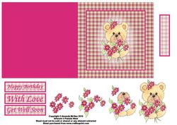 Bear with Flowers and Plaid Quick Card with Step by Step