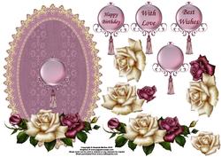 Roses and Lace Oval Card Front and Decoupage