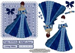 Lady in Blue with Lace Mat Card Front with Decoupage