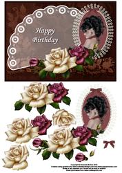 Lady with Fan and Roses Card Front and Decoupage