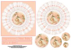 Baby Girl Doily Card Front and Pyramid