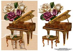 Roses and Piano Card Front and Decoupage - Sheet 1 of 2
