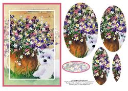 Westie Hiding in the Flowers Card Front with Pyramid